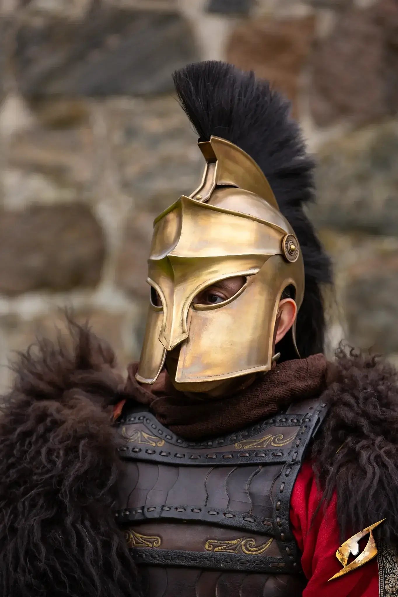 Image shows person in Corinthian Helmet w. Plume
