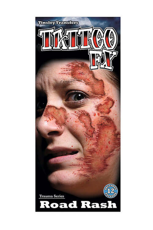 Tinsley Transfers Tattoo FX Road Rash, realistic injury design from the Trauma Series for costume and special effects.