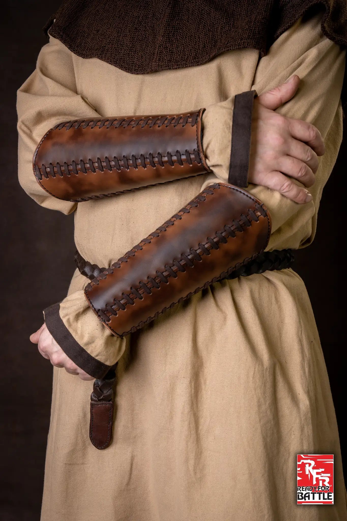 Bracers Squire - Faux Leather worn by a character, showcasing the durable polyurethane design and timeless style.