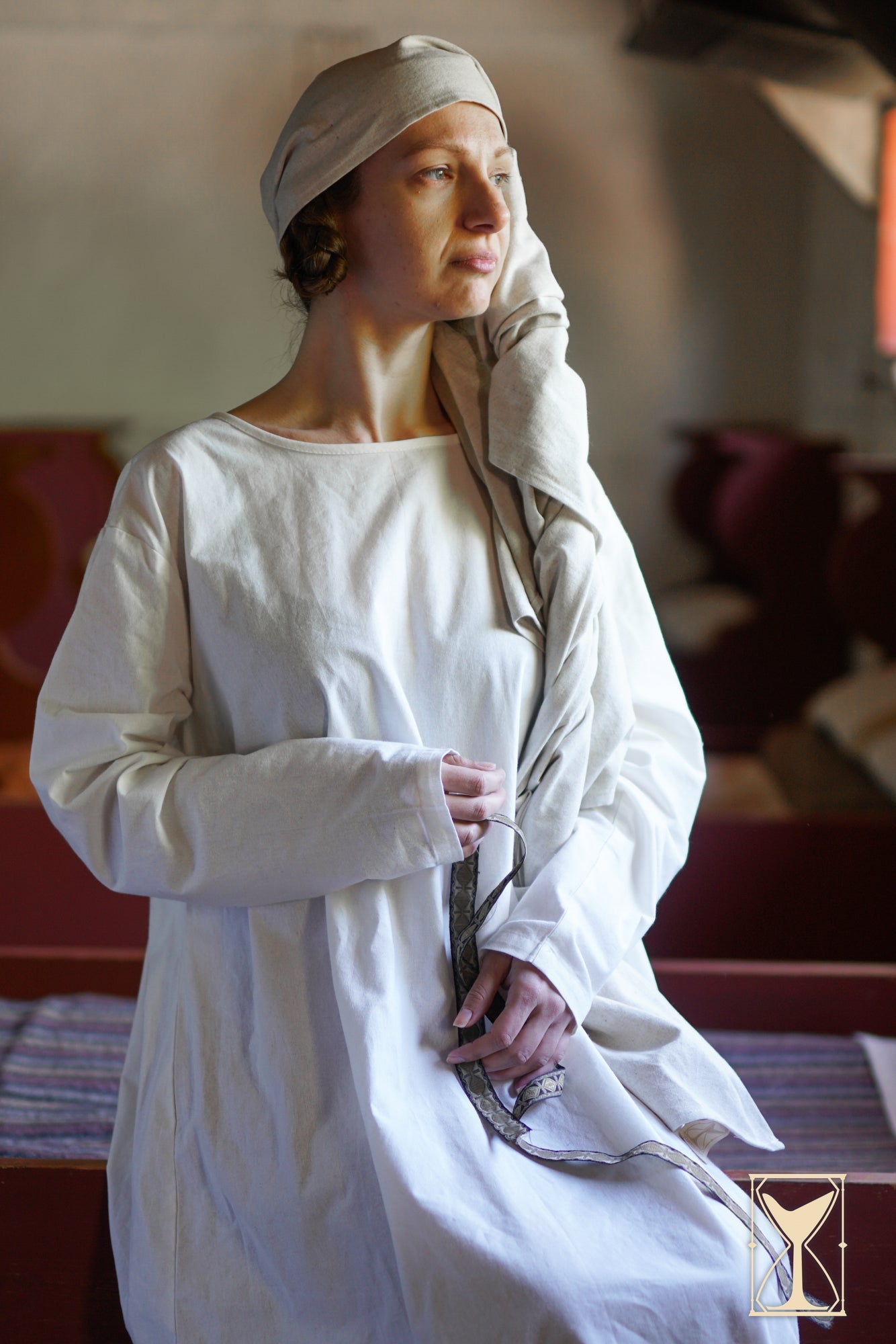 Rectangular Veil and Fillet - Cotton/Linen Blend