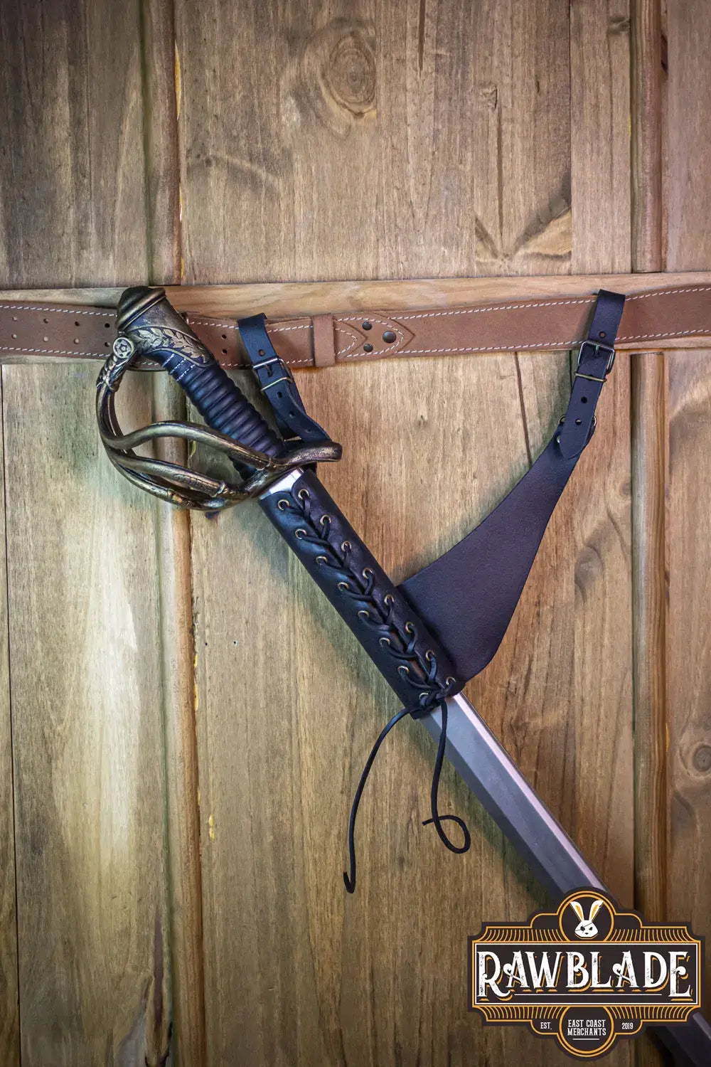 Breda Rapier Holder Small made of high quality cow leather, designed for secure sword fitting with buckles.