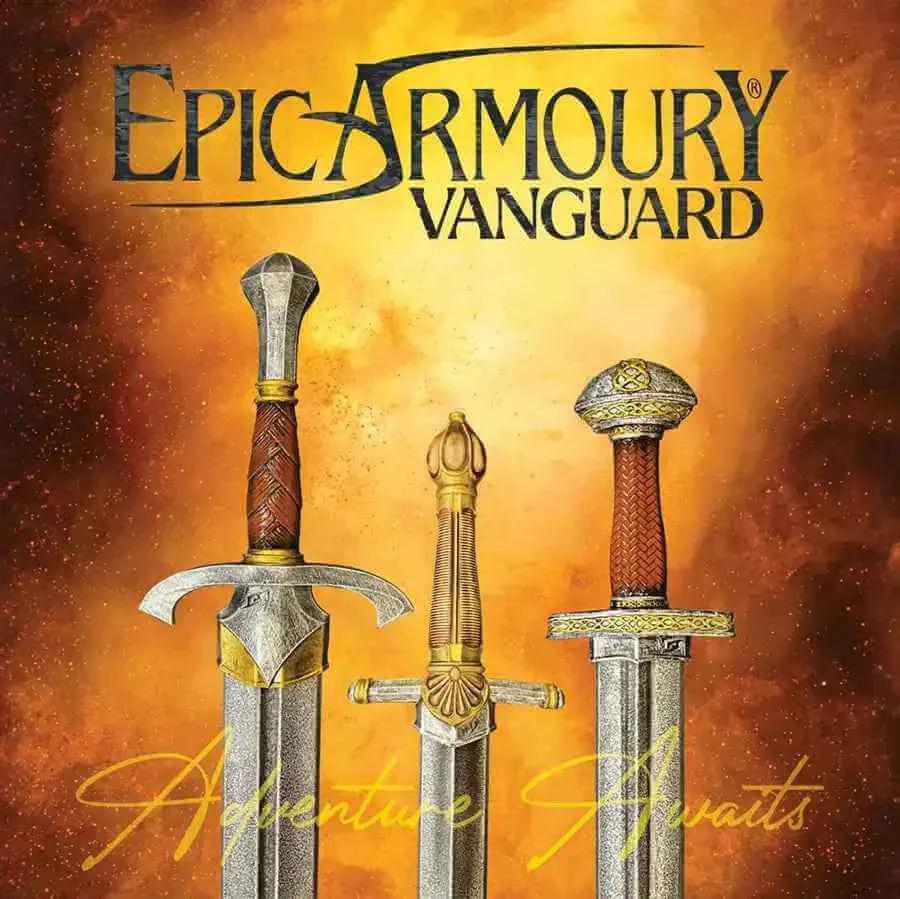 Epic Armoury Vanguard featuring three decorative swords against a fiery background.