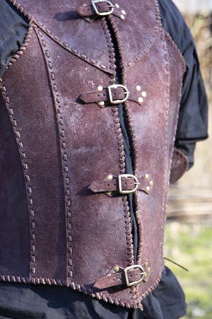 Leather Torso Armor showcasing detailed stitching and buckles for flexible upper body protection.