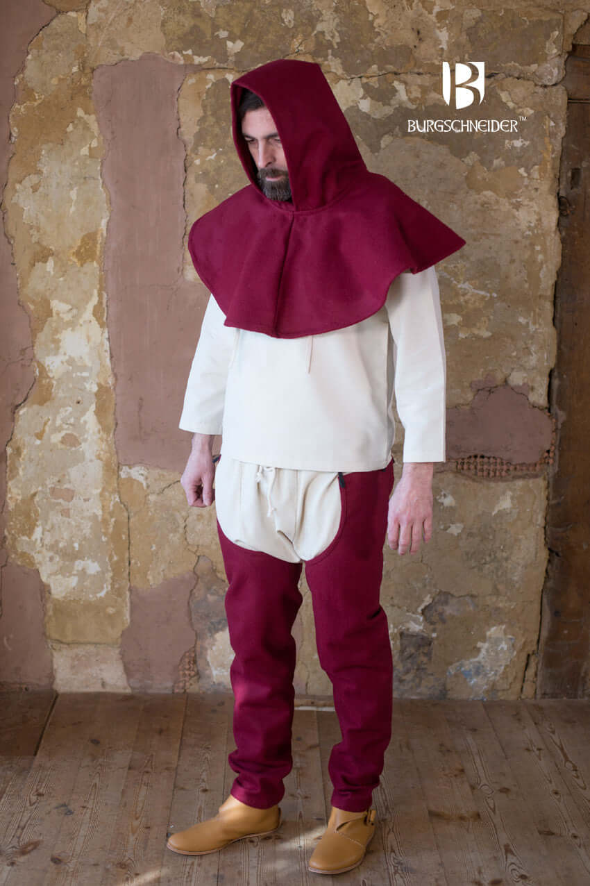 Wool Cowl Cucullus by Burgschneider, featuring a red heavy wool design perfect for historical reenactment.