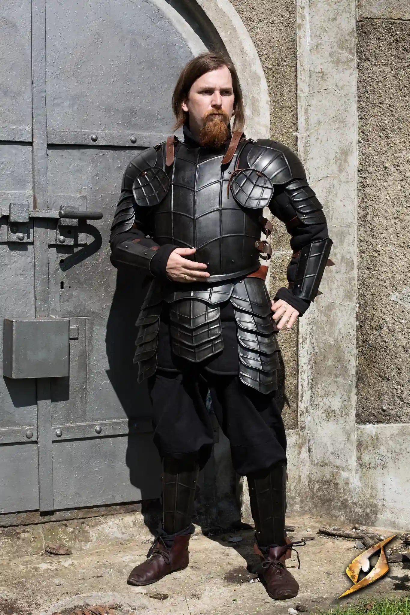Dark Drake Complete Armour displayed on a warrior, showcasing its intimidating design and powerful presence.