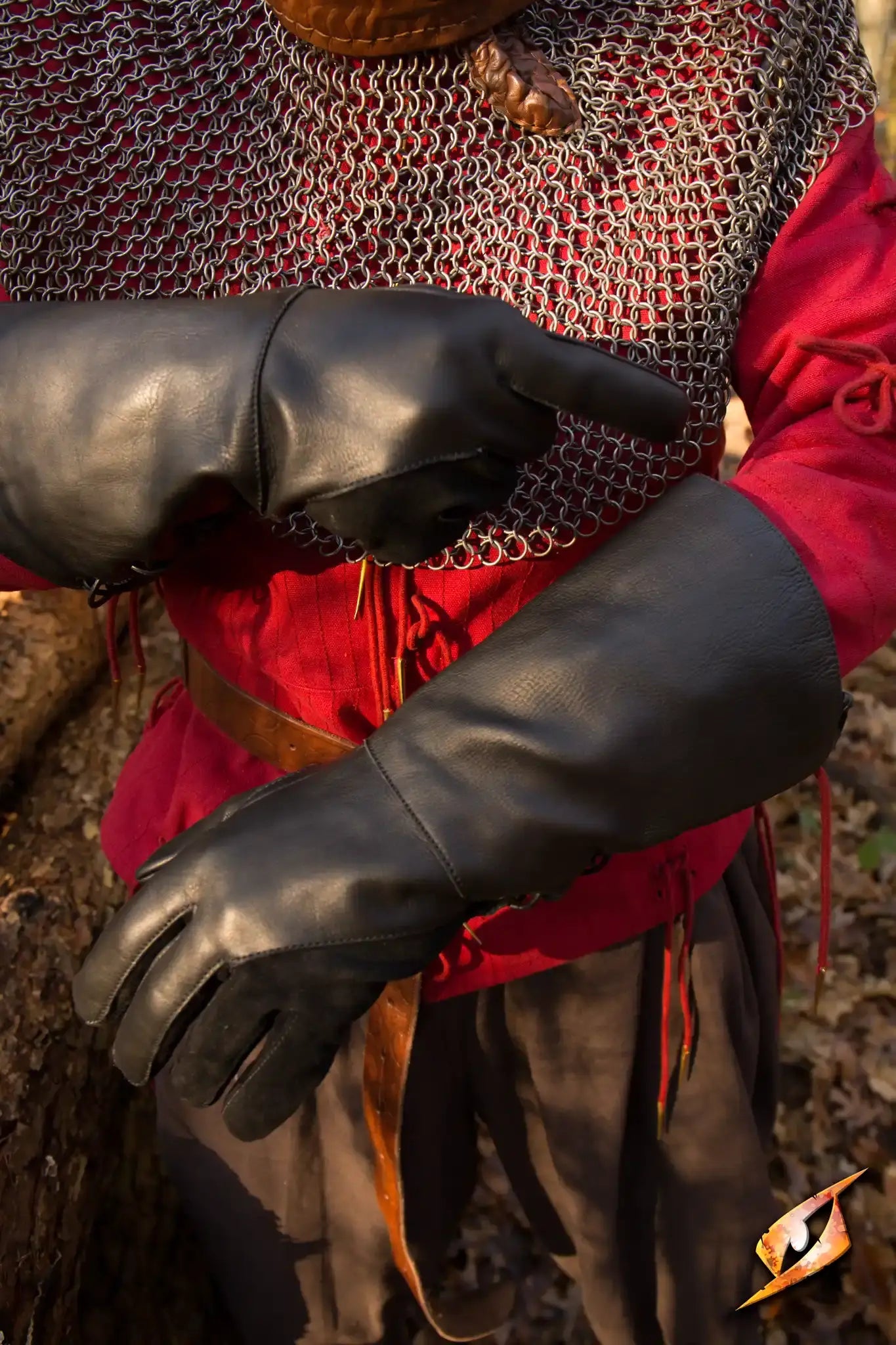 Close-up of Epic Black Falcon Gloves, crafted from cowhide leather, showcasing long cuffs for forearm protection.