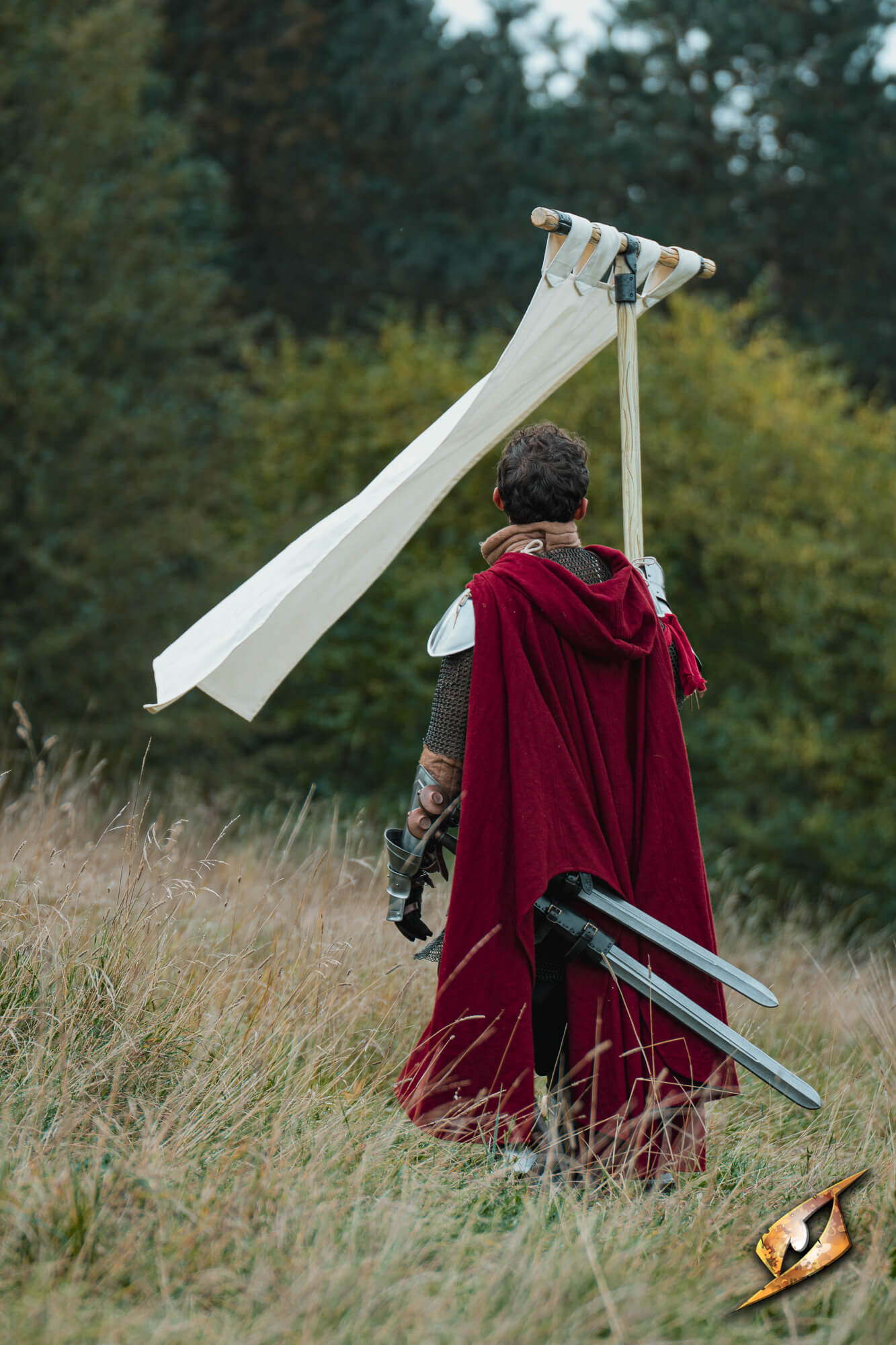 Complete Battle Standard Set - T-Top displayed in a scenic outdoor setting with a person holding a banner.