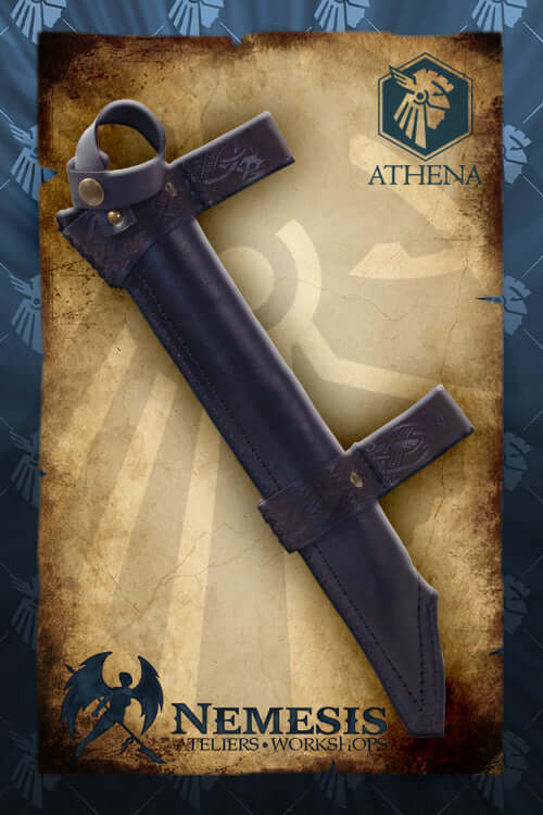 Athena Scabbard - Viking Seax displayed on a decorative background with Nemesis logo.