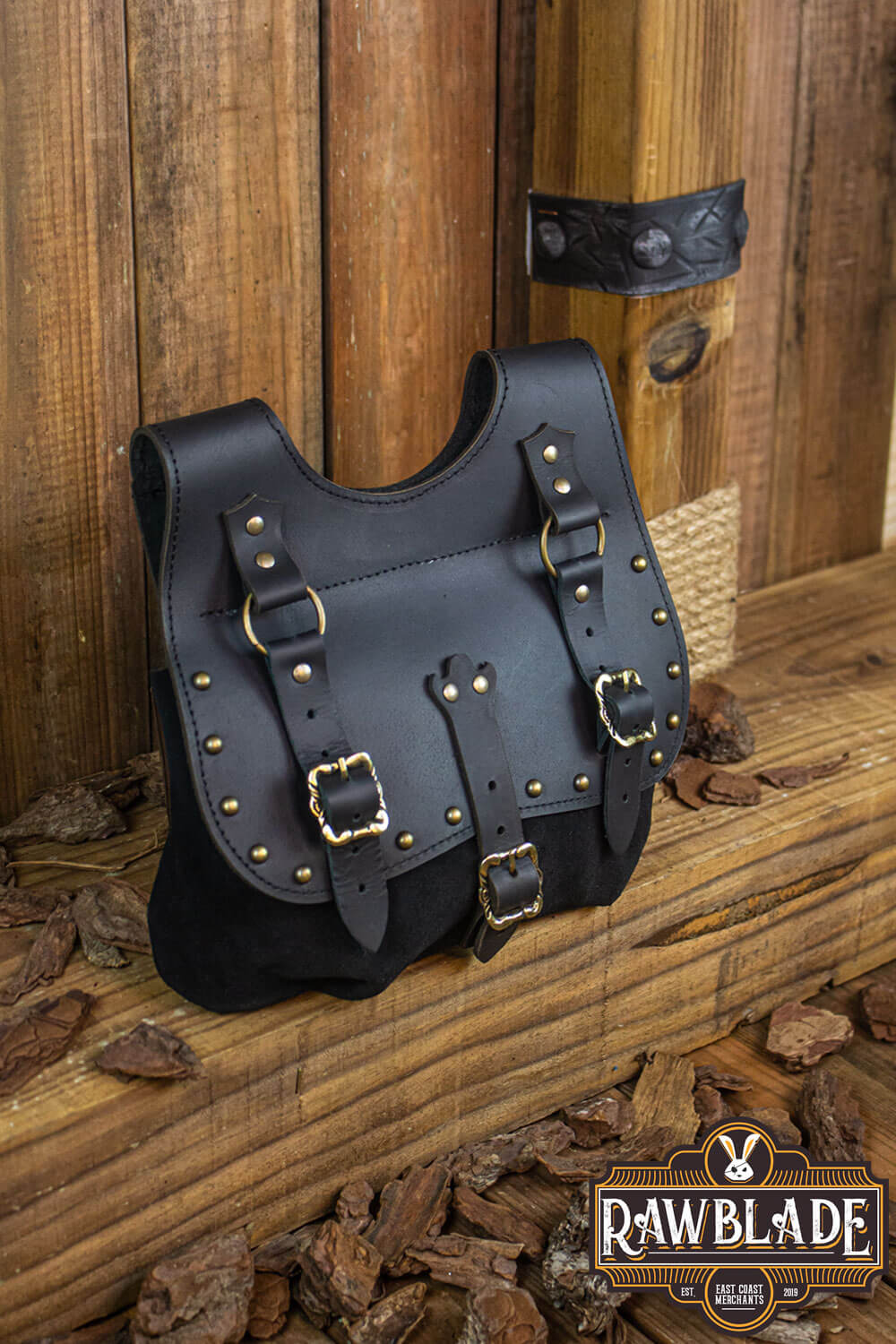 Agor Belt Bag made of black leather with brass studs, ideal for stylish utility and craftsmanship.